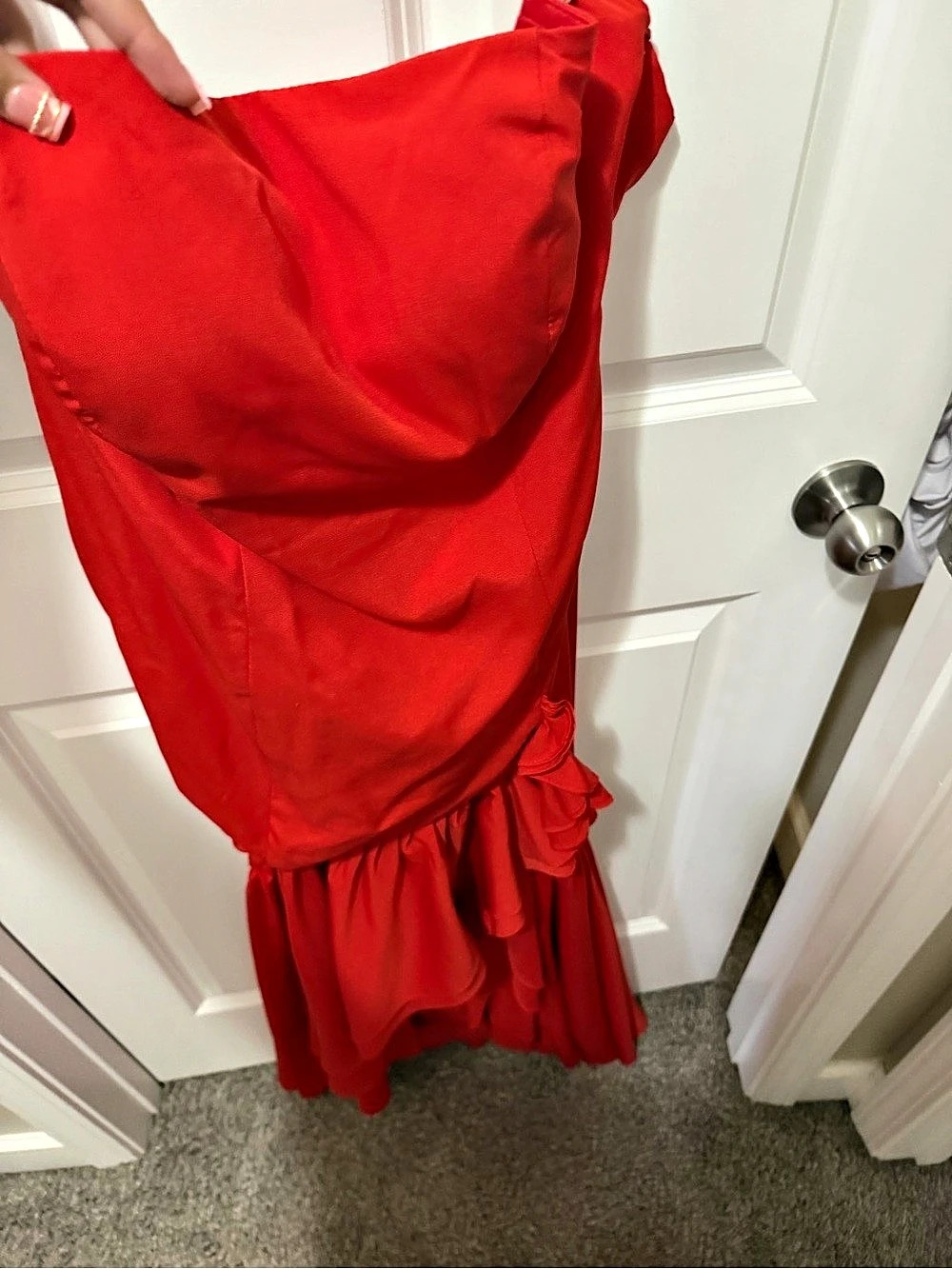 Red Draped Ruffle Mini Dress Like New - Picture 2 of 2